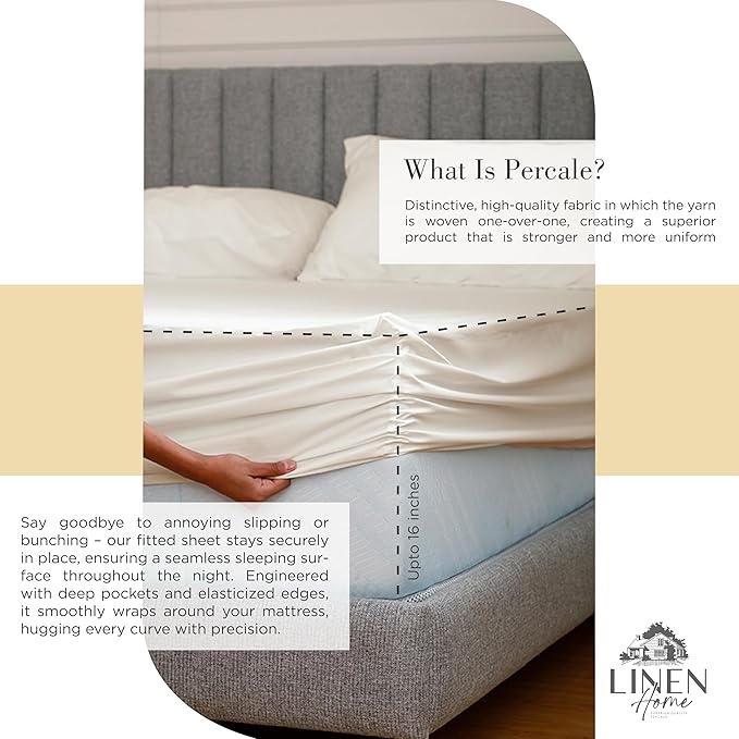Linen Home 100% Cotton Percale Sheet Set Pack of 2, King Size, Deep Pocket - Image 4