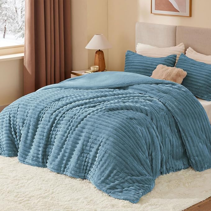 BEDELITE Fleece Twin Comforter Set -Super Soft & Warm Fluffy Blue Fog Bedding - Image 2