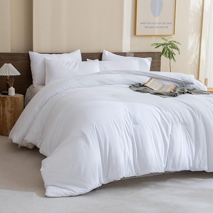 Paxrac Classic Pure White Comforter King Size, 3 Pieces Boho Comforter Set by Paxrac
