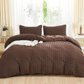 AveLom Brown Duvet Cover Full, 3 Pieces, Seersucker Tripe Soft Washed by AveLom