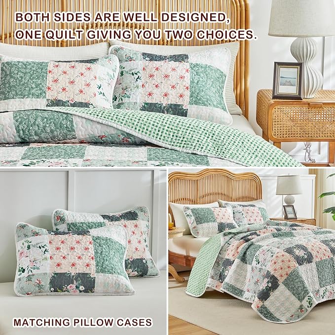Joyreap 2 Pieces Floral Patchwork Quilt Set Twin, Soft n Cozy Microfiber Quilt - Image 5