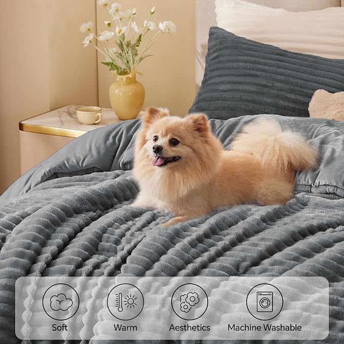 BEDELITE Fleece Full Comforter Set -Super Soft & Warm Grey Bedding, Luxury - Image 3