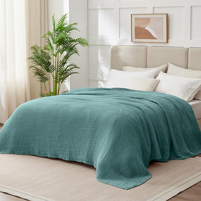 100% Cotton Muslin Blanket Queen 90" x 90", 6 Layers Breathable and Lightweight - Image 2