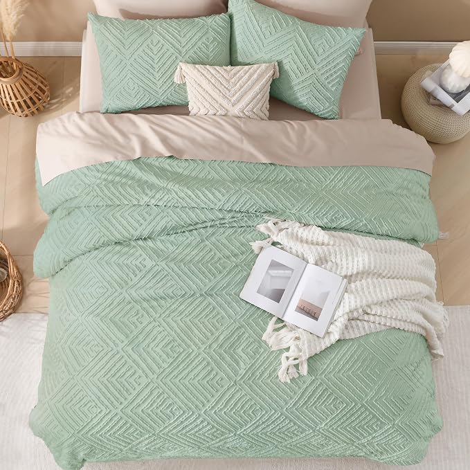 Andency Sage Green California King Comforter Set, 3 Pieces Boho Cal King Summer - Image 7