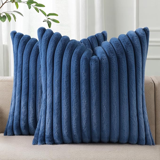 Pallene Faux Fur Plush Throw Pillow Covers 18x18 Set of 2, Luxury Soft Fluffy by PALLENE