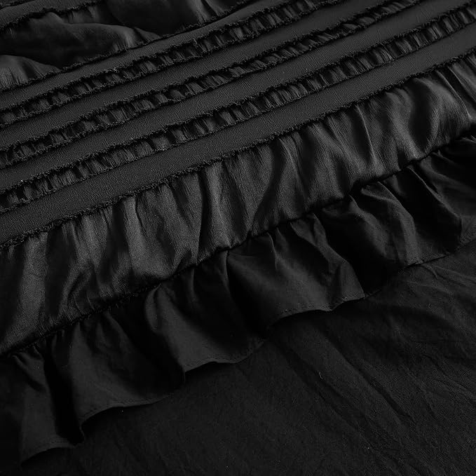 WONGS BEDDING Black Comforter Set Queen, 3 Pieces Ruffle Farmhouse Shabby Chic - Image 6