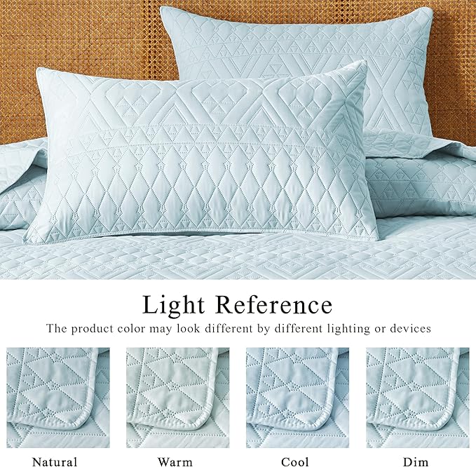 akkialla Twin Size Quilt Bedding Set, Sky Blue Lightweight Microfiber Soft - Image 4