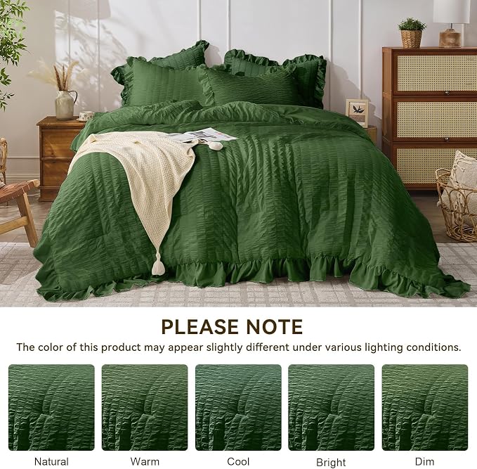 JOLLYVOGUE Dark Green Queen Comforter Set, 3 Pieces Seersucker Comforters Queen - Image 8