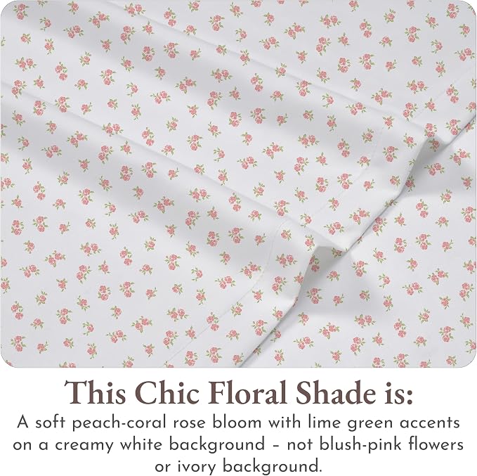California Design Den King Floral Sheet Set, 100% Cotton Sateen Sheets - Image 4