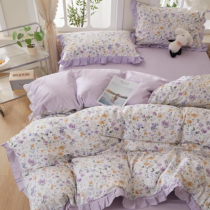mixinni Floral Duvet Cover Set Queen Size, 100% Cotton 3-Piece Bedding Set - Image 3