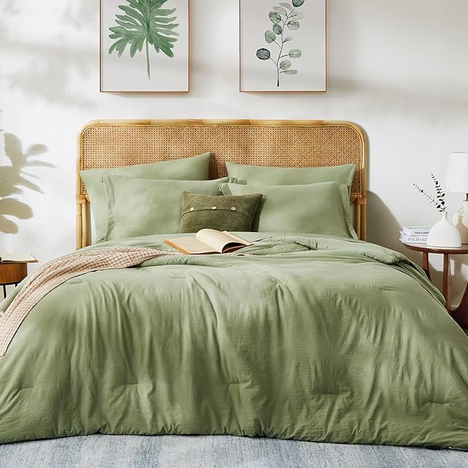 WRENSONGE King Size Comforter Set- 7 Pieces Soft Sage Green Bed in a Bag King - Image 3