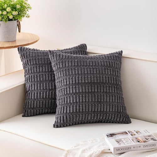 Aegero Pack of 2 Corduroy Decorative Throw Pillow Covers 20x20 InchSoft Striped by Unknown