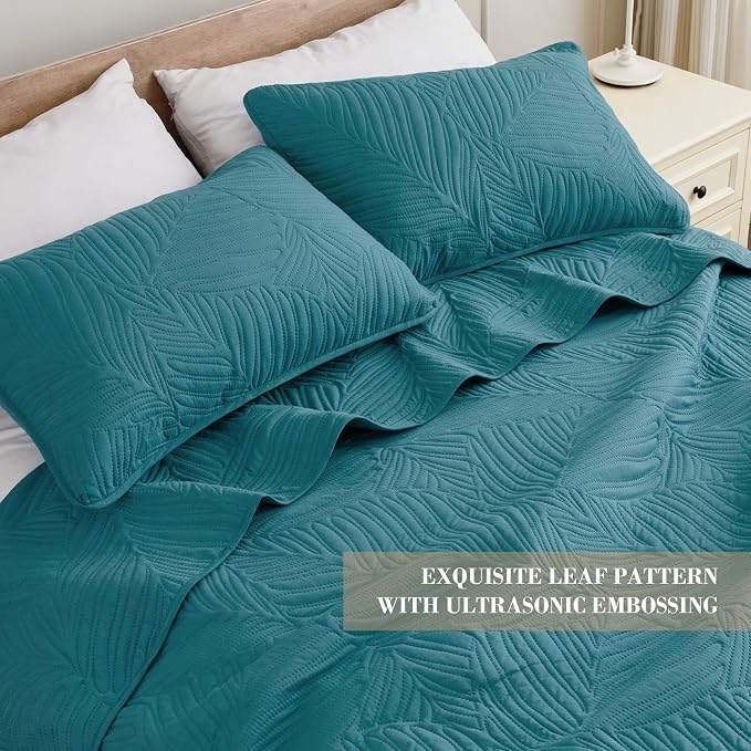 Exclusivo Mezcla King Size Quilt Bedding Set, Lightweight Teal Quilts King Size - Image 3
