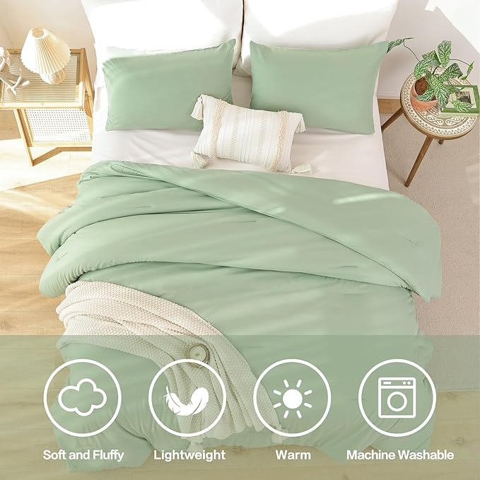 ROSGONIA California King Comforter Set Sage Green, All Season Lightweight - Image 5