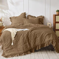 JOLLYVOGUE Queen Comforter Set, 3 Pieces Oak Brown Seersucker Comforters Queen by JOLLYVOGUE