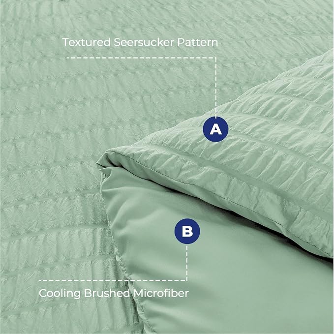 HYMOKEGE Sage Green Full Size Comforter Sets Seersucker 7 Pieces, All Season - Image 4