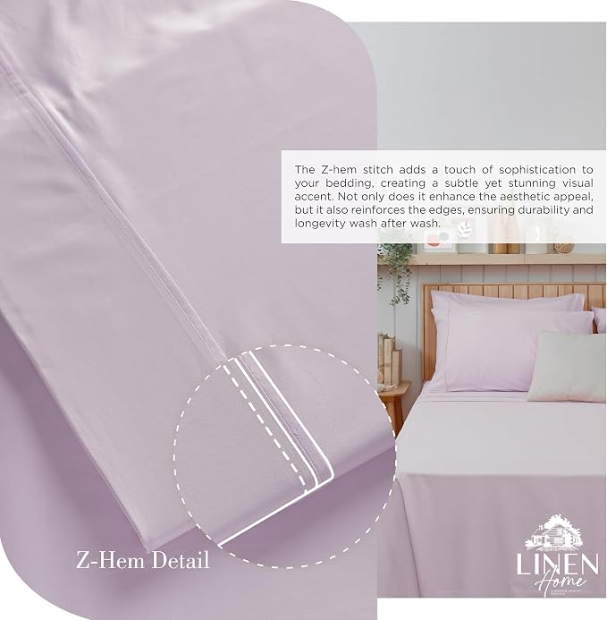 Linen Home 100% Cotton Percale Sheets California King Size, Iris Lilac - Image 3