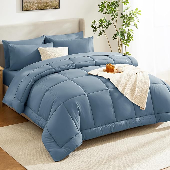 CozyLux Queen Comforter Set Mineral Blue, 7 Pieces Bed in a Bag, All Season - Image 8