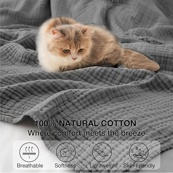 100% Cotton Muslin Blanket Large 50" x 70", Breathable and Lightweight Cotton - Image 5