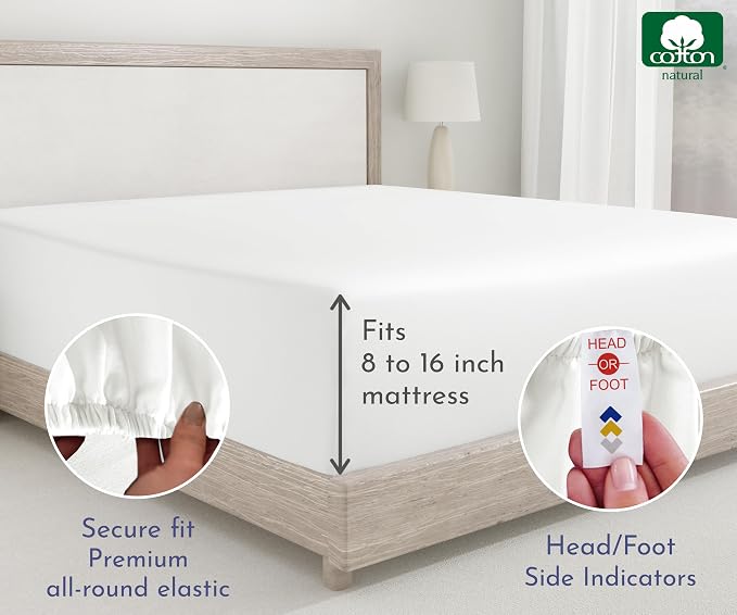 2 King Size Fitted Sheets, 400 Thread Count 100% Cotton Sateen, King Size - Image 6