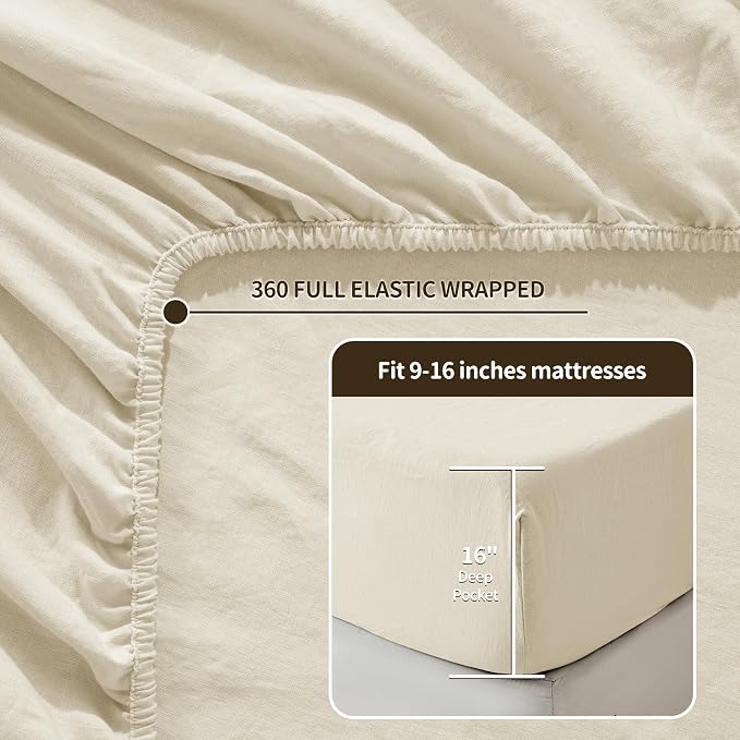 LBRO2M 100% Pure Linen Sheet Set Deep Pocket Up to 16" Bed Sheets Sets - Image 3