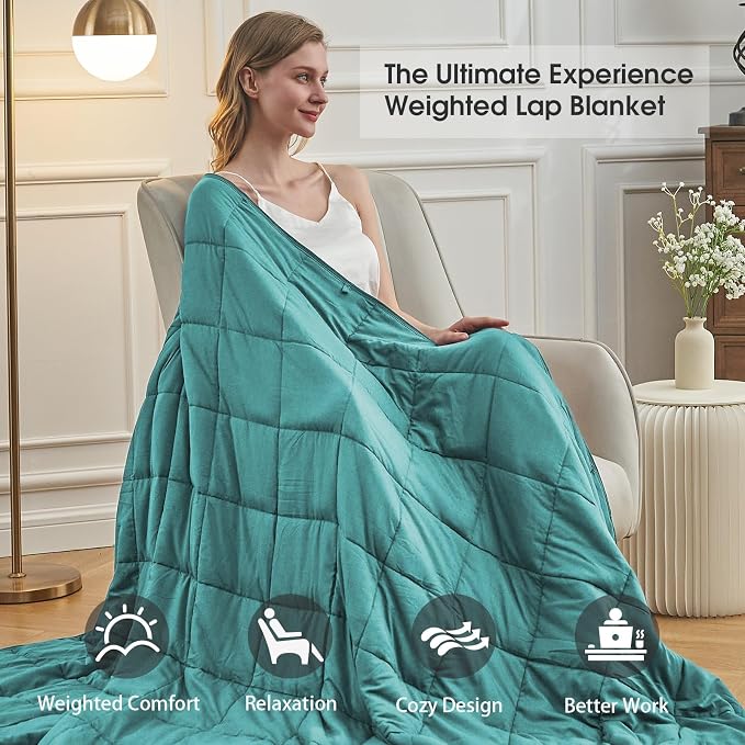Teal Weighted Blanket for Adults 15lbs, Queen Size Cooling Heavy Throw Blanket - Image 3