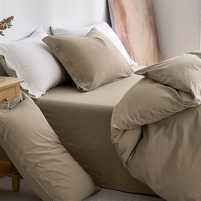 JELLYMONI 100% Washed Cotton Duvet Cover King – Soft, Breathable Linen-Look - Image 9