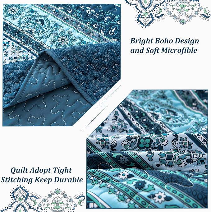 WONGS BEDDING Boho King Quilt Set, Lightweight Microfiber Bed Decor Bedspread - Image 6