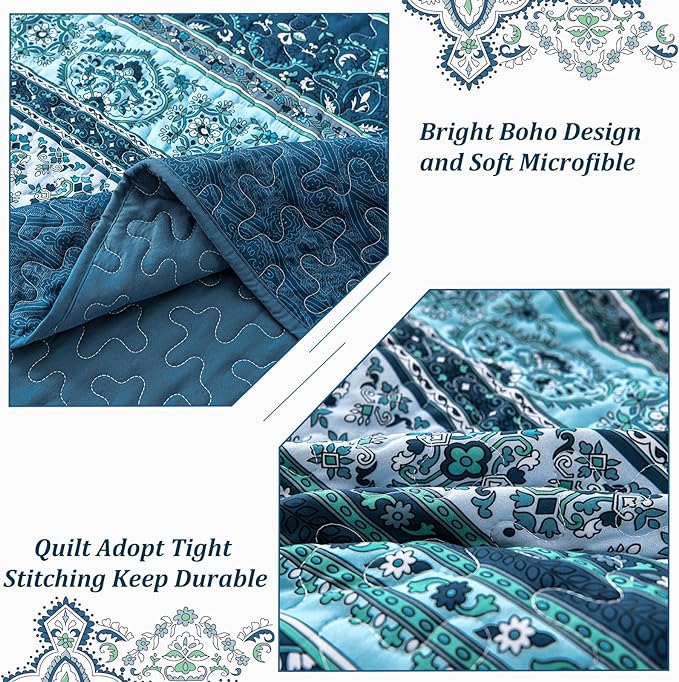 WONGS BEDDING Boho Queen Quilt Set, Lightweight Microfiber Bed Decor Bedspread - Image 6