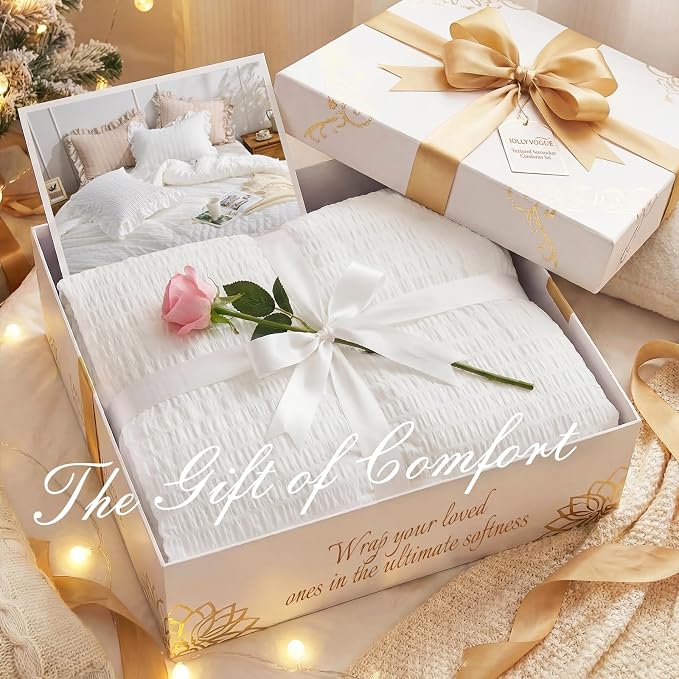 JOLLYVOGUE White Twin Size Comforter Set, 2 Pieces Seersucker Lightweight - Image 9