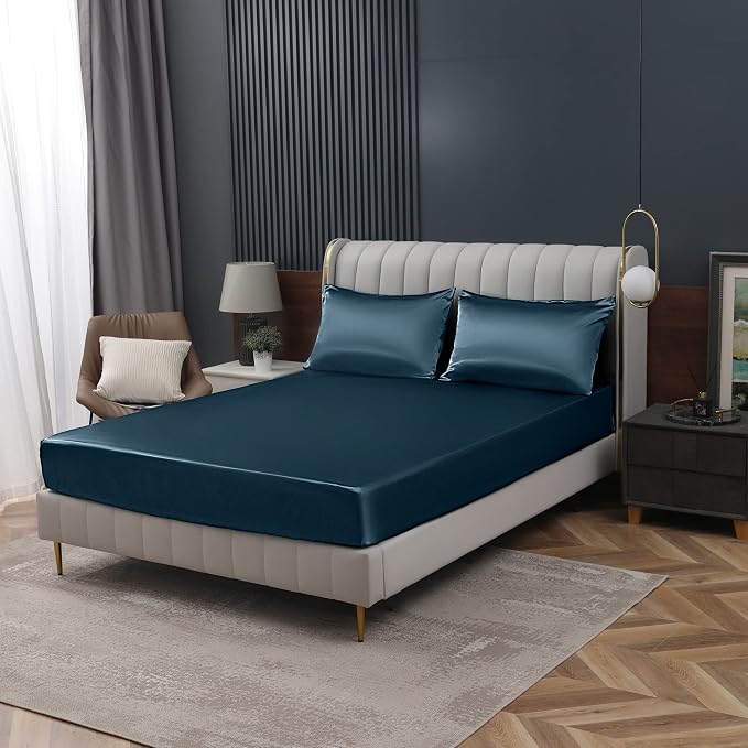 Homiest Deep Sea Blue Satin Fitted Sheet - Image 9