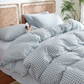 Nayoroom Gingham Duvet Cover Queen Size 100% Washed Cotton Blue Plaid Checkered by Nayoroom
