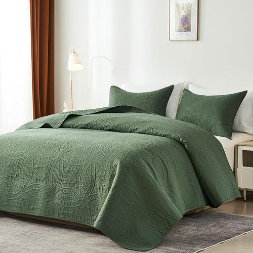 akkialla Queen Quilt Bedding Set, Olive Green Ultrasonic Full/Queen Quilt Set - Image 2