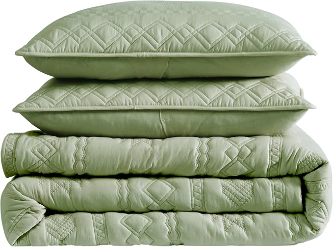 WDCOZY Boho Sage Green Quilts Queen Size Bedding Sets - Image 7