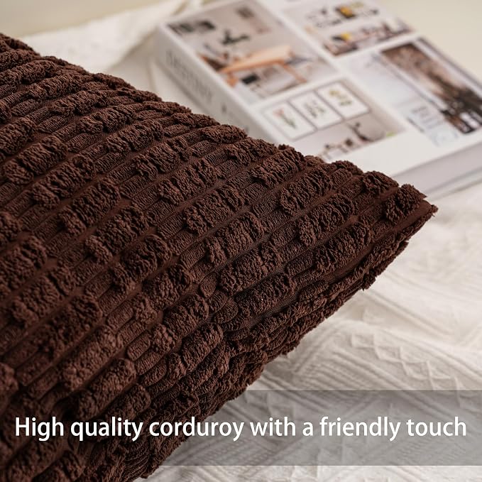 Aegero Pack of 2 Corduroy Decorative Throw Pillow Covers 22x22 Inch Soft - Image 2