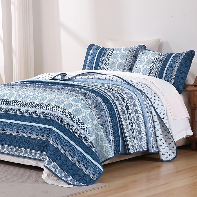 WONGS BEDDING Boho Quilt Set Twin Size, Lightweight Bedspread Coverlet Bedding - Image 2