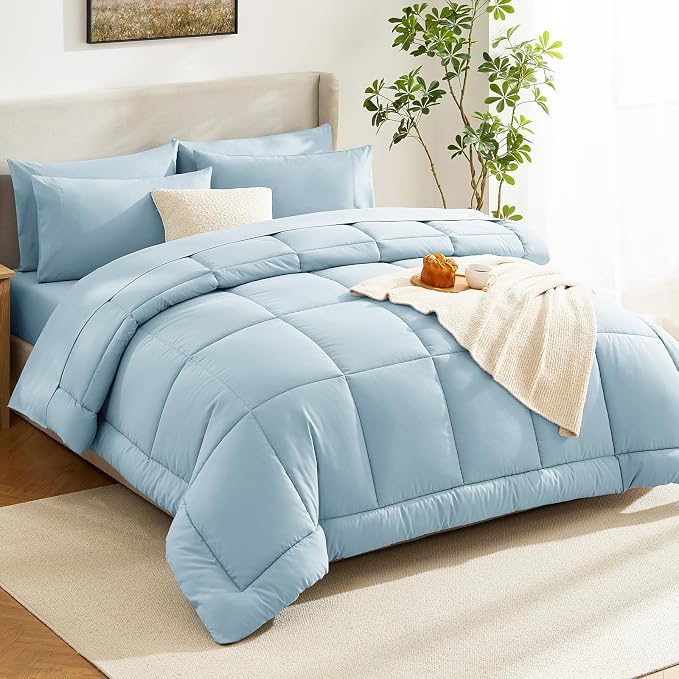 CozyLux King Size Comforter Set Light Blue, 7 Pieces Bed in a Bag, All Season - Image 8