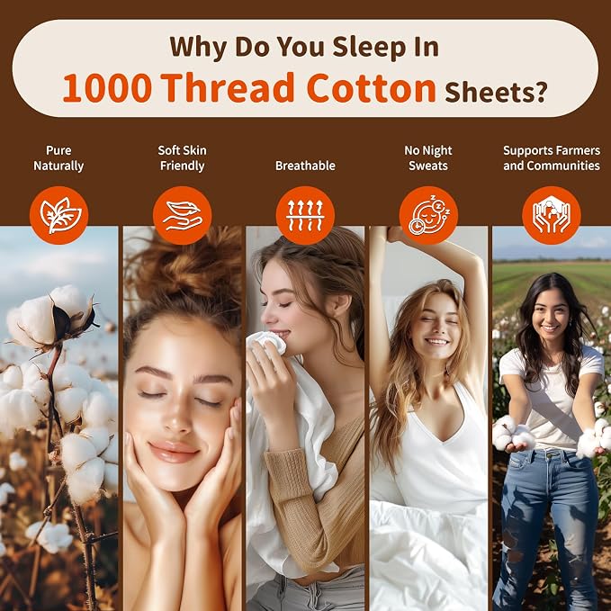 LBRO2M 1000 Thread Count 100% Egyptian Cotton Sheets Set 6 Piece Sets Full Size - Image 4