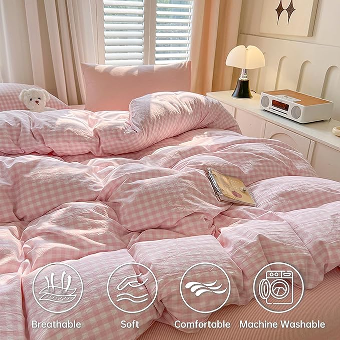 BOLINLIVING Gingham Duvet Cover Full Size, Microfiber Bedding Set - Image 3