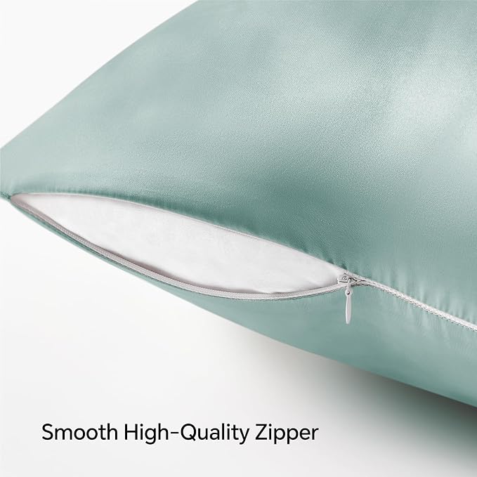 BEDELITE Satin Pillowcase with Zipper, Haze Blue King Size Pillow Cases Set of 2 - Image 5