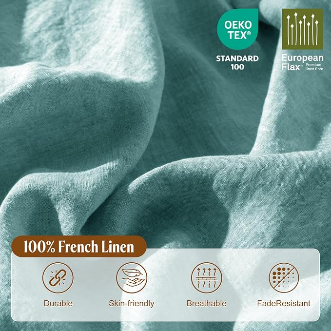 LBRO2M 100% France Linen Duvet Cover Set Queen Size 3 Pcs Natural Flax - Image 3