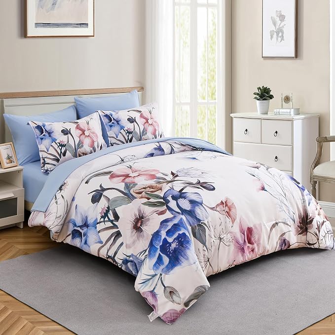 Luxudecor Floral Comforter Set Twin Size 5 Piece, Elegant Floral Comforter - Image 2