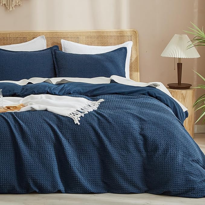 PHF Waffle Weave Duvet Cover Set Queen Size, No Snagging Ultra Soft Luxury by PHF