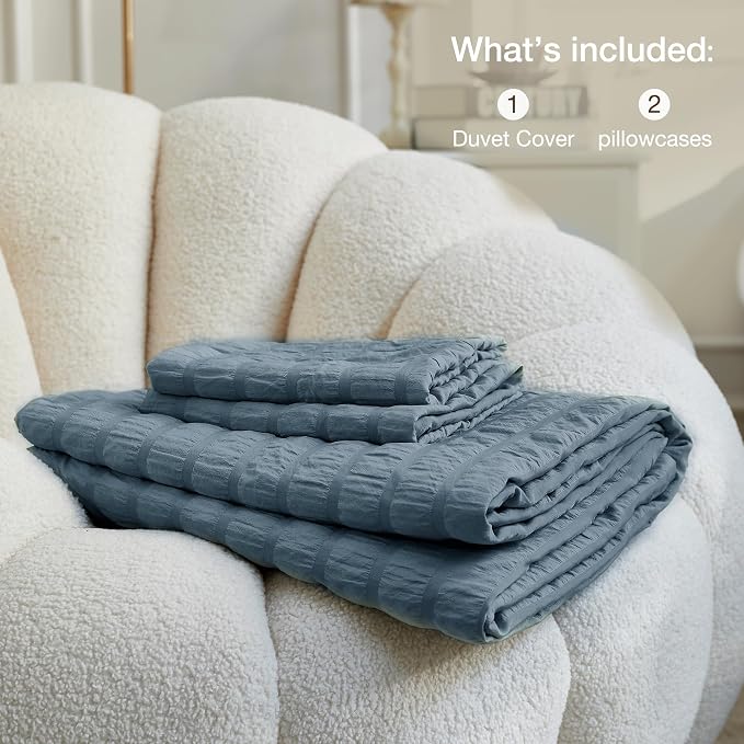 JELLYMONI Sierra Blue Duvet Cover King Size, Soft Breathable Seersucker Duvet - Image 7