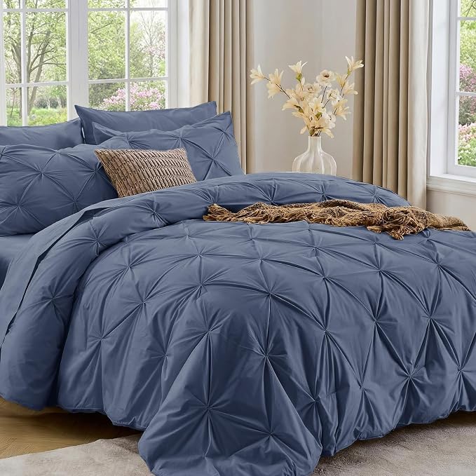 Sasttie Queen Comforter Set, 7-Piece Bed in a Bag, Pintuck Bedding Sets by SASTTIE