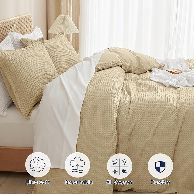 PHF Waffle Weave Duvet Cover Set King Size, No Snagging Ultra Soft Luxury - Image 4