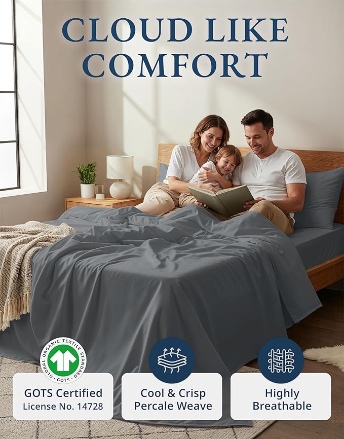 LANE LINEN 100% Organic Cotton 3Pc Bed Sheets Twin Size, Classic Percale Weave - Image 2