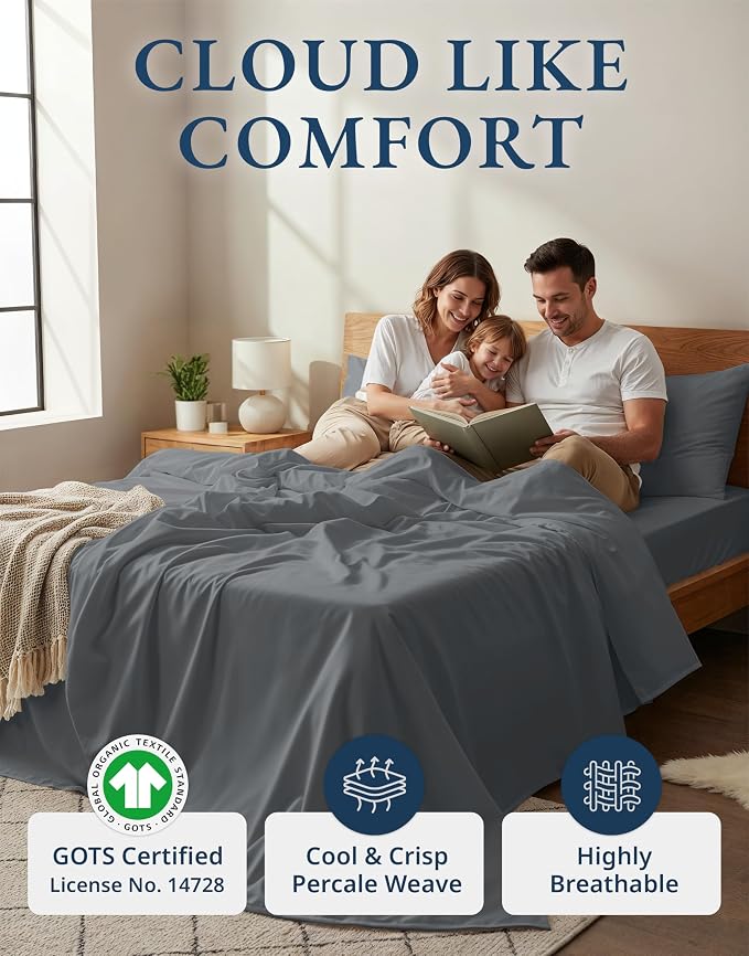 LANE LINEN Sustainably Produced 100% Organic Cotton Queen Size Bed Sheets - Image 2