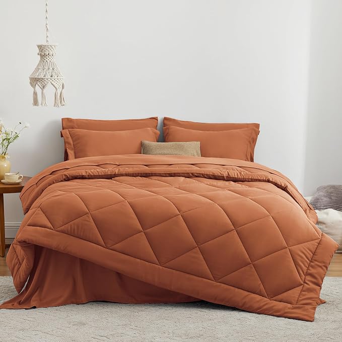 Love's cabin Twin Comforter Set Terracotta, 5 Pieces Twin Bed in a Bag - Image 2