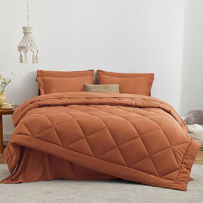 Love's cabin Twin XL Comforter Set Terracotta, 5 Pieces Twin XL Bed in a Bag - Image 2